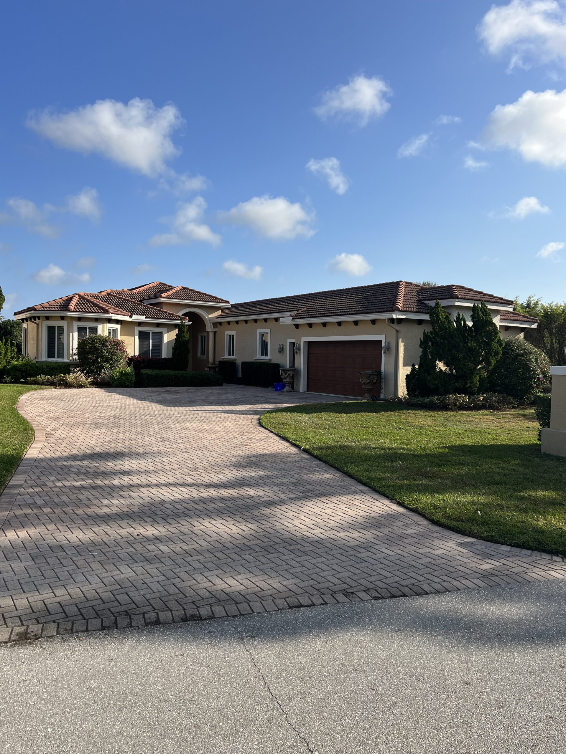 Tile roof before professional soft washing with visible weathering and staining